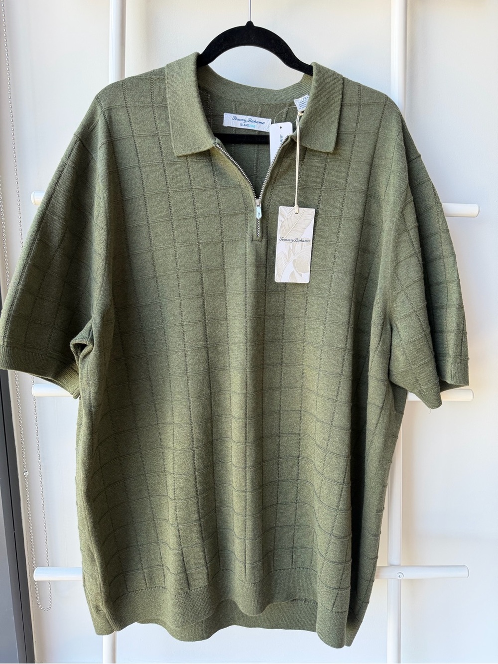 NWT Men's Tommy Bahama Coolside Quarter-Zip IslandZone Polo Dark Green XLT